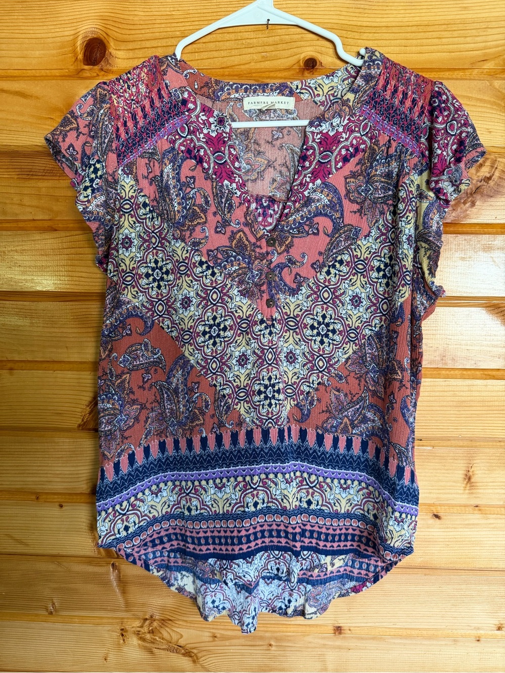 Farmers Market Coral Boho Paisley Short Sleeve Top Size PXL
